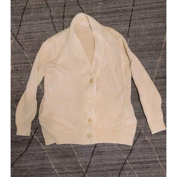 DEMYLEE Wool Cotton Blend Ivory Sweater Grandma Cardigan Sz M - Picture 4 of 4